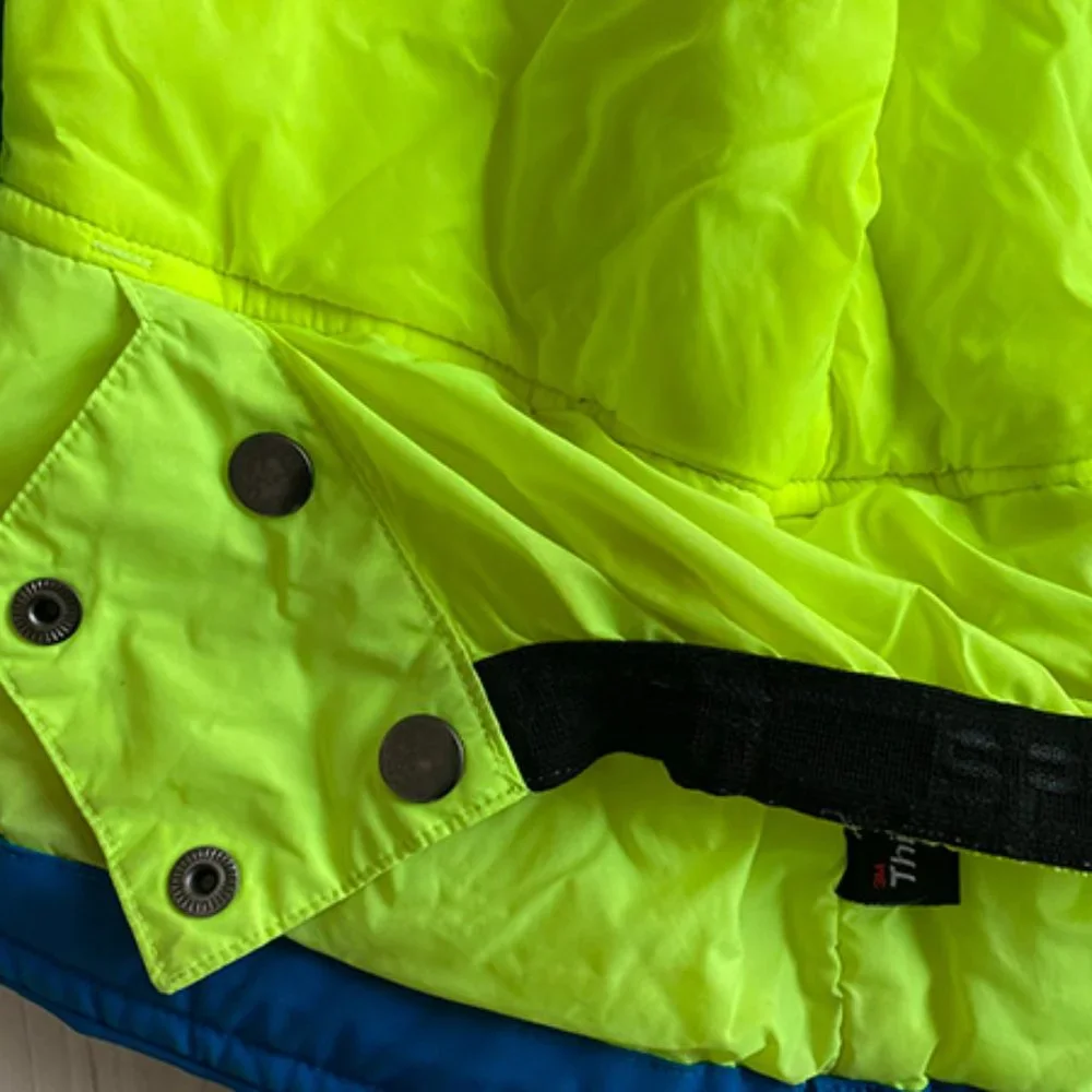 Kids Blue and Neon Green Hooded Winter Jacket